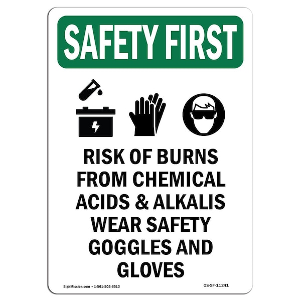 OSHA Sign, Risk Of Burns From W/ Symbol, 24in X 18in Rigid Plastic, 18" W, 24" L, Portrait
